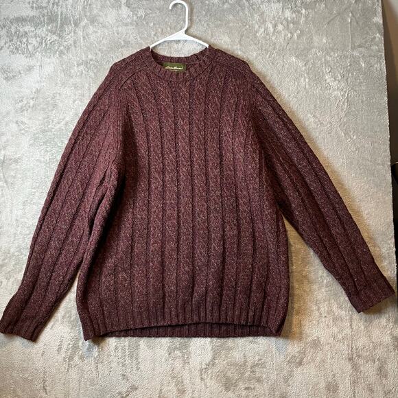 Eddie Bauer Mens 100%‎ Wool Chunky Knit Size XL Tall Sweater Burgundy - Picture 1 of 6
